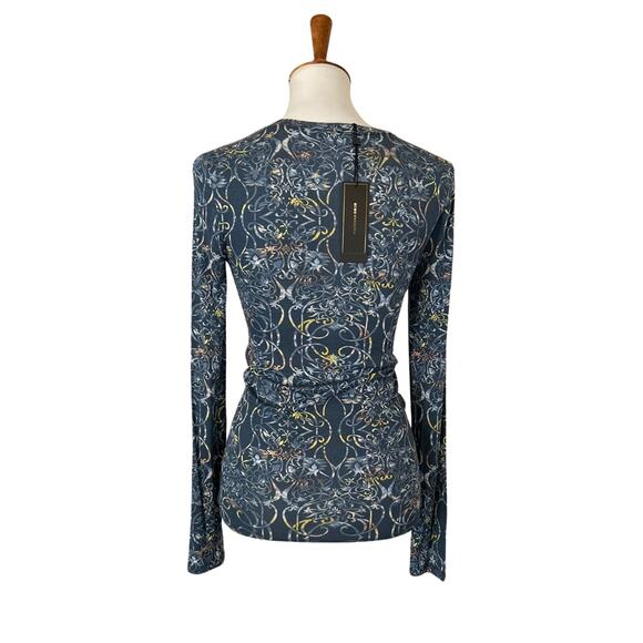 BCBGMAXAZRIA Printed Long-Sleeve Top – Midnight Teal, Size S, NWT - Picture 2 of 5